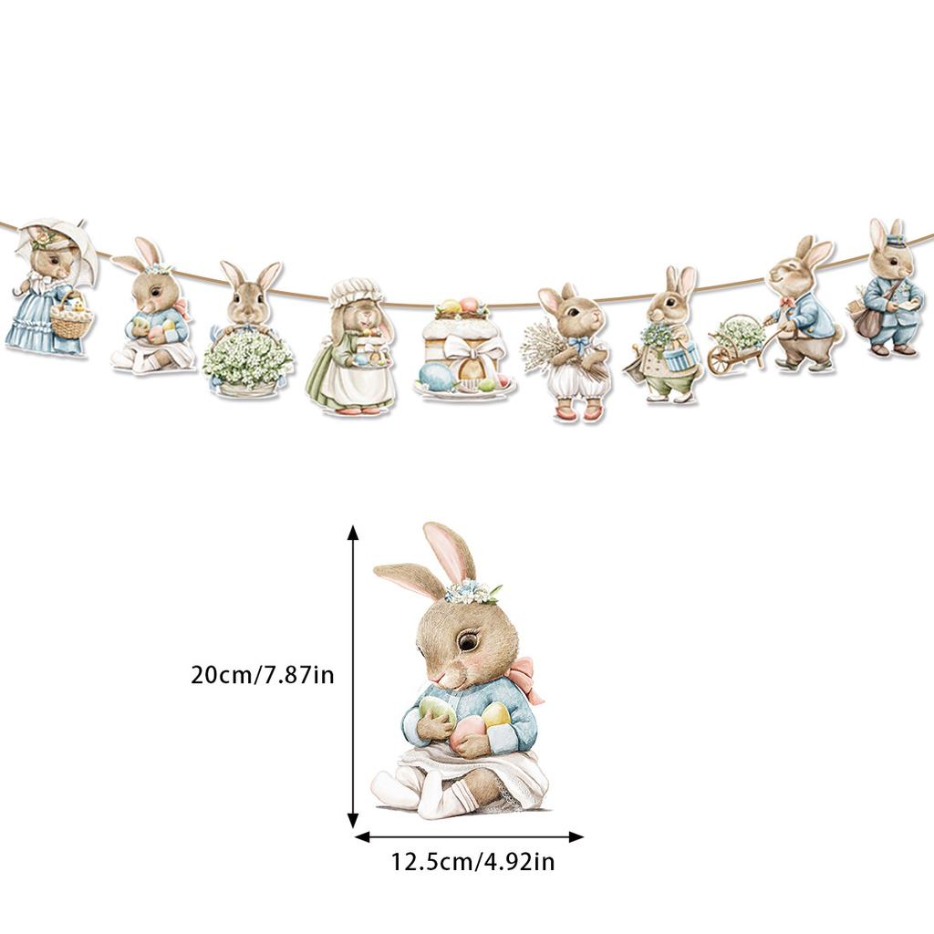Retro Bunny Easter Banner Chick Printed Hanging Flag Rabbit Spring Bunting Easter Festival Bunting Party