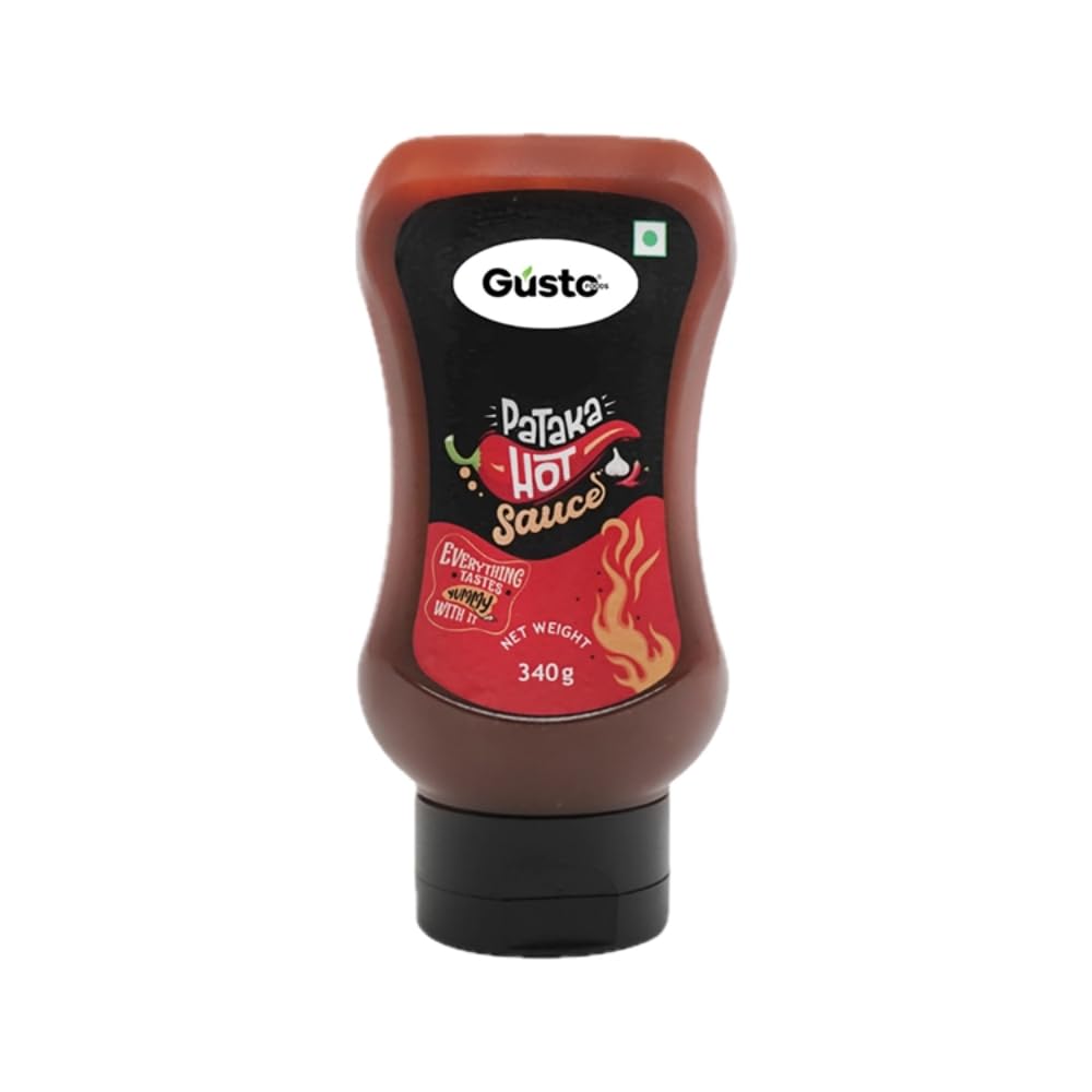 Gusto Foods Pataka Hot Sauce (340gm) | Extra Spicy Chili Garlic | Red Hot Pataka Sauce | Gluten Free Red Hot Dip | Dip or Spread Ready To Use | M