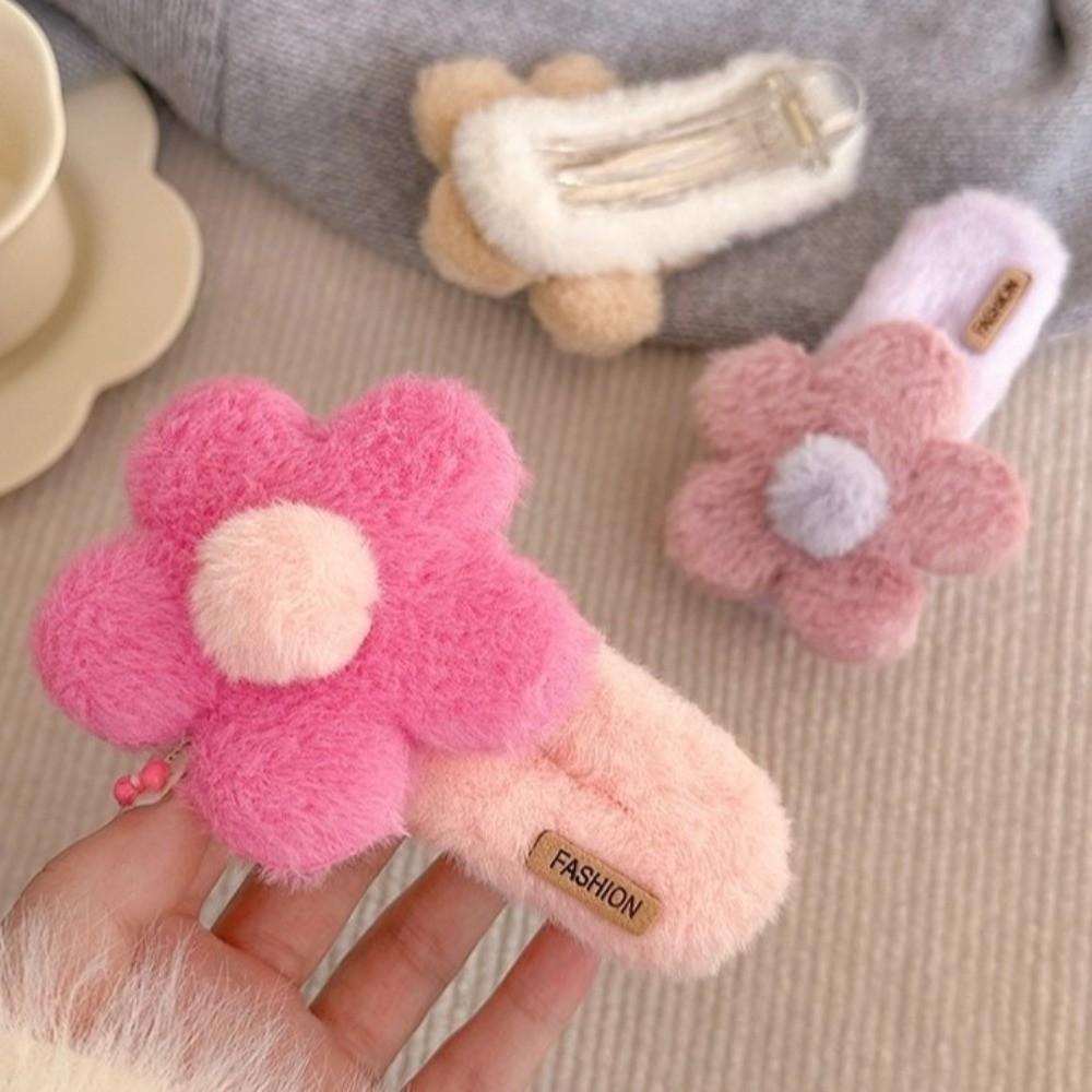 Sweet Plush Flower Hair Clip Fashion Duckbill Clip Flyaway Hair Headwear Accessories Autumn Winter