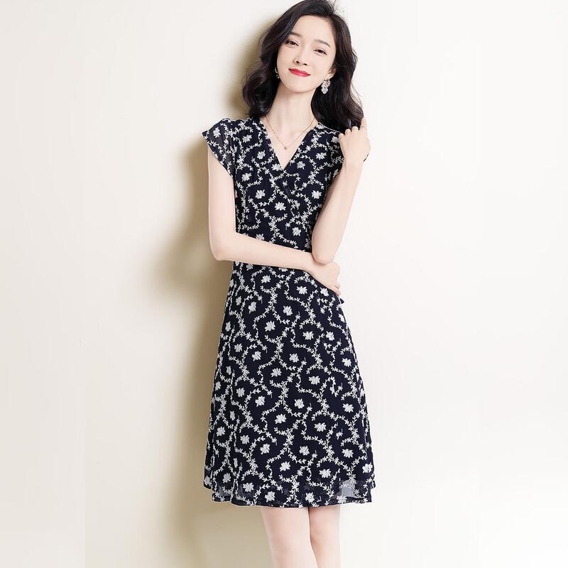 Women's Chiffon Floral V-Neck Dress