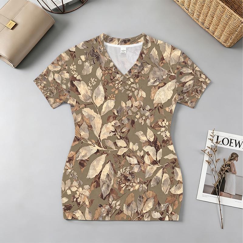 Floral Women's Short Sleeve V-Neck Slim Fit Mini Skirt - Soft, Versatile for Beach & Casual Trips
