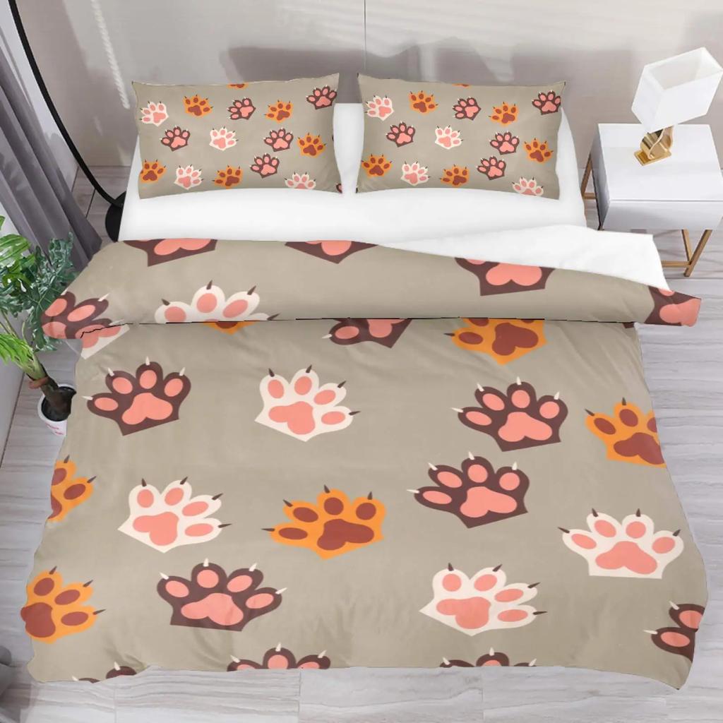 Blue Cartoon Cat Paw Print Duvet Cover For Children Boys And Girls Duvet Cover Cute Pet Cat For Bedroom Decorations Queen King