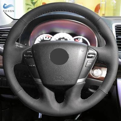 כיסוי הגה לרכב עבור ניסאן טיאנה מוראנו Z51 אלגרנד קווסט 2013 עור מיקרופייבר מחורר שחור עם מחטים וחוטים
