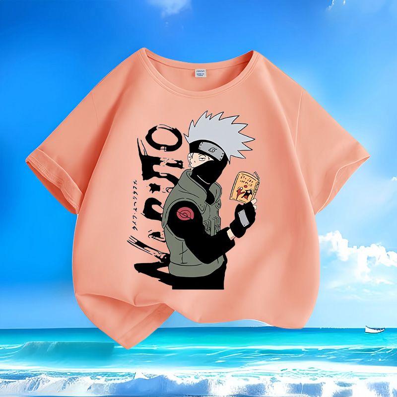 Boys' and Girls' Fashionable Naruto-style Shirts for Summer, Loose-fitting Pure Cotton T-shirts for Children