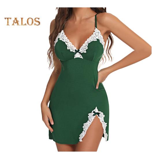 Lady Summer Nightdress Backless Deep V Neck Sleeveless Sleepwear Lace Trim Split Hem Spaghetti Strap Nightie Bedroom Honeymoon Wedding Night Slip