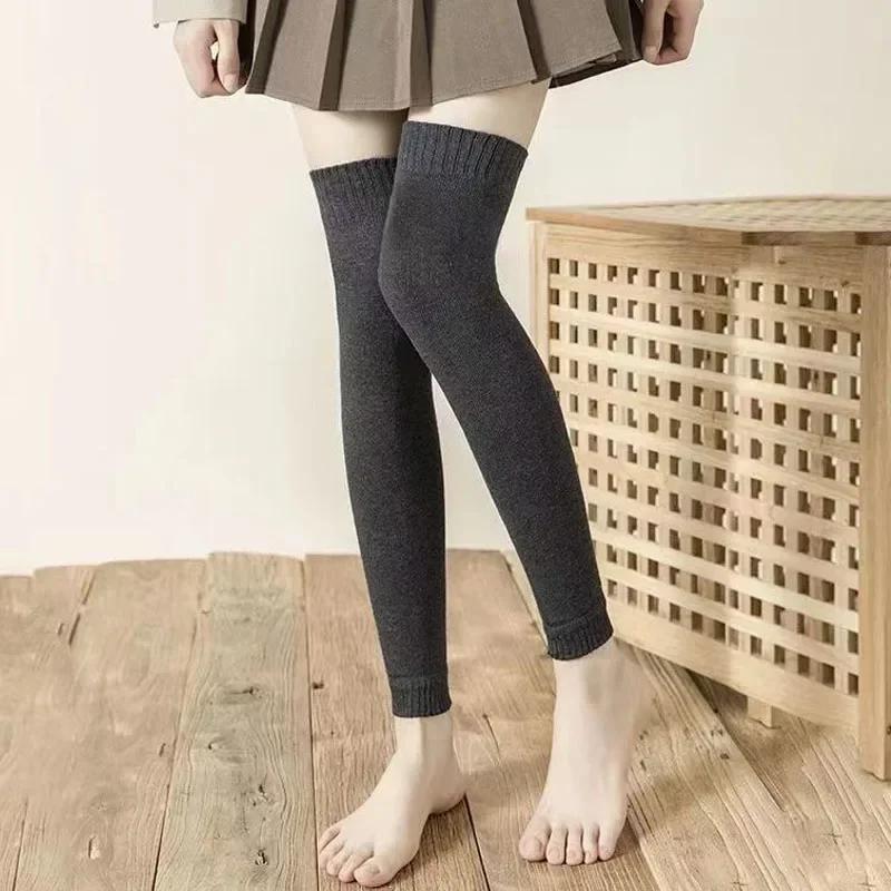 Women Winter Solid Color Leg Warmers Warm Knee High Socks Knitted Foot Cover Crochet Winter Thigh High Sock Boot Cuff Long Socks