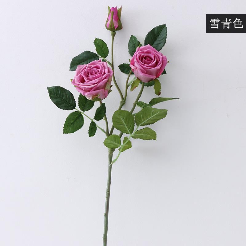 Künstliche Blume dekoratives Ornament Simulation gekräuselte Rose Europäische 3-köpfige feuchtigkeitsspendende Rose Simulationsblume