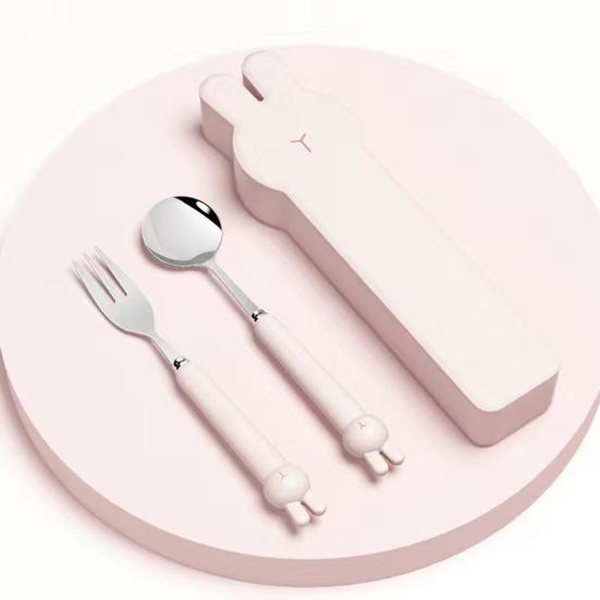 1 Zestaw Łyżka Sztućce Wygodny Chwyt Małe i Wykwintne Kreatywne Przenośne Kreskówkowe Naczynia Królik Ze Stali Nierdzewnej Łyżka