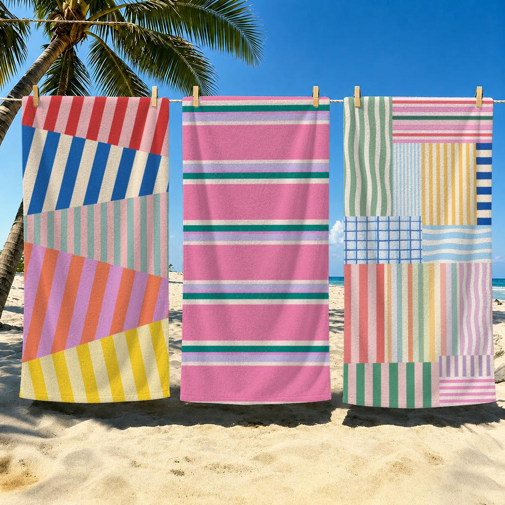 M-MinimalStripedFabric Pattern Towel Towel Soft Pool Gift For Travel Gym Shower Cool Camping Quick Dry Sports Large Beach Towel