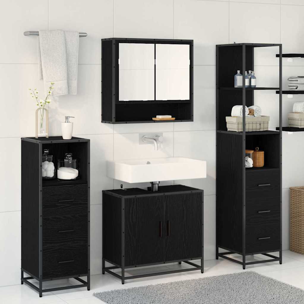 Bathroom Furniture Set 4 Pcs Black Oak Effect Particleboard