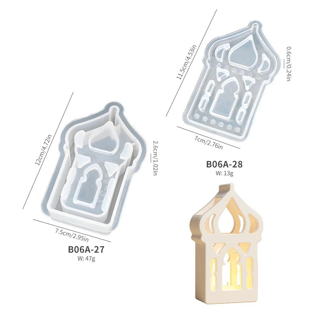 Top Quality Middle Eastern Style Hollow House Plaster Lampshade Silicone Mold DIY Moon Candle Holder Resin Molds For Eid Al Fitr