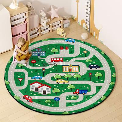 Traffic Road Round Carpet Children's Room Living Room Decoration Rugs Nursery Baby Crawl Game Non-slip Floor Mat Kids Bedroom