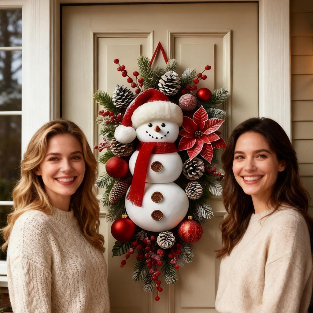 Christmas Wreath Christmas Winter Home Decoration Wreath Snowman Cute Home Decor for Front Door Window Wall Navidad
