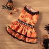 Autumn Pet Clothing Halloween Pumpkin Dog Dress Black Lace Neck Outfit Ruffled Comfortable Apparel Festive Party Costume