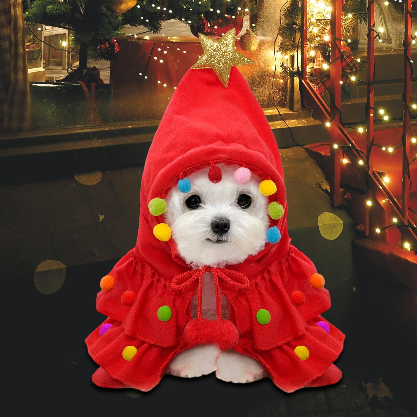Cat Christmas Costume Puppy Xmas Cloak Santa Cape with Hat Party Cosplay Red M