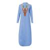Women’s Printed Long Sleeve V-neck Maxi Dress Split Hem Baggy Kaftan Long Dress