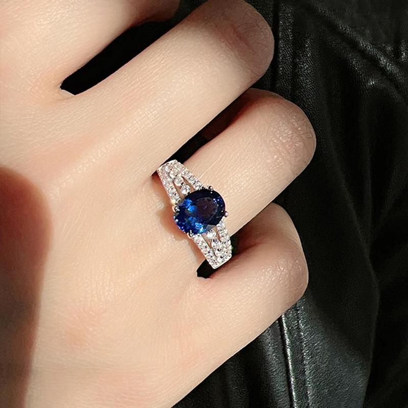 Huitan Women Ring CopperColor Inlaid Sparkling Blue Cubic Zirconia Elegant Fashion Wedding Party Accessories Lady Jewelry Gift