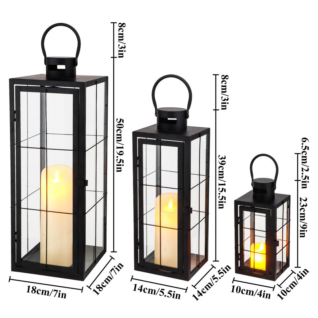 Set of 3 Square Candle Lanern Perfect Size Home Decoration Outdoor Wedding Lanterns With Tempered Glass
