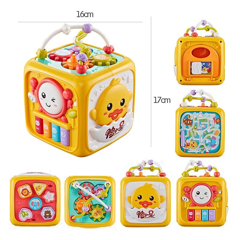 Non-Toxic Baby Toys Activity Cube Toddler Toys 7 In 1 Educational Shape Sorter Musical Toy Counting Discovery Piano Toys For Kids Learning