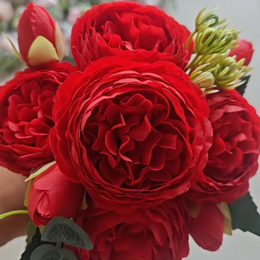 Philippos Exquisites 5-köpfiges kleines Pfingstrosen-Bouquet: Künstliche Blumen für Heim- und Hochzeitsdeko