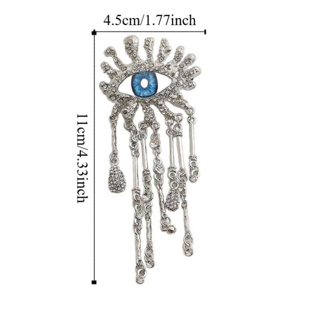 Vintage Devil's Eye Brooch Imitated Pearl Exaggerated Sparkling Rhinestone Tassel Pin Trendy Delicate Water Droplet Brooch