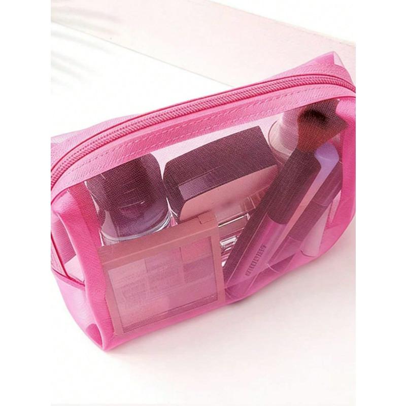 3pcs/Set Transparent Mesh Makeup Bag Set Large Capacity Makeup Organizer, Small Lipstick Pouch, And Medium Large Travel Toiletry Bag