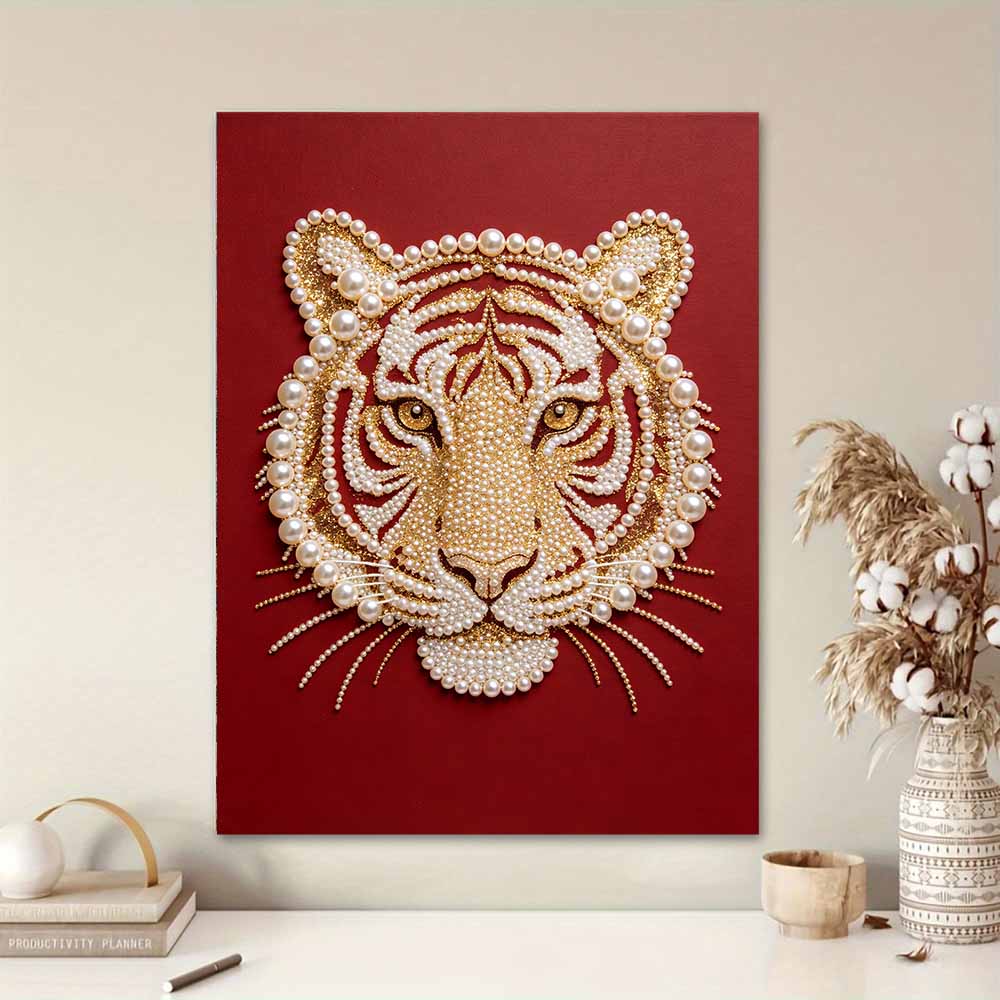 DIY Pearl Diamond Art Painting Kits for Adults and Beginners, Majestic Tiger Sparkling Painting Craft Home Wall Decor Handmade Gift