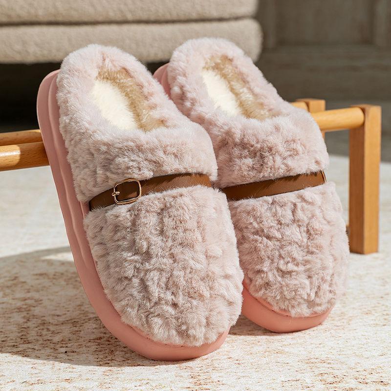 Comfortable shoes can be worn outside, thick-soled winter warm home women's shoes thickened fluffy couple cotton slippers men