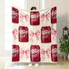 Alternating Red Dr Pepper Cans and Pink Bows On a Light Beige Background. for All Seasons Blanket Lunch Break Throw Gift