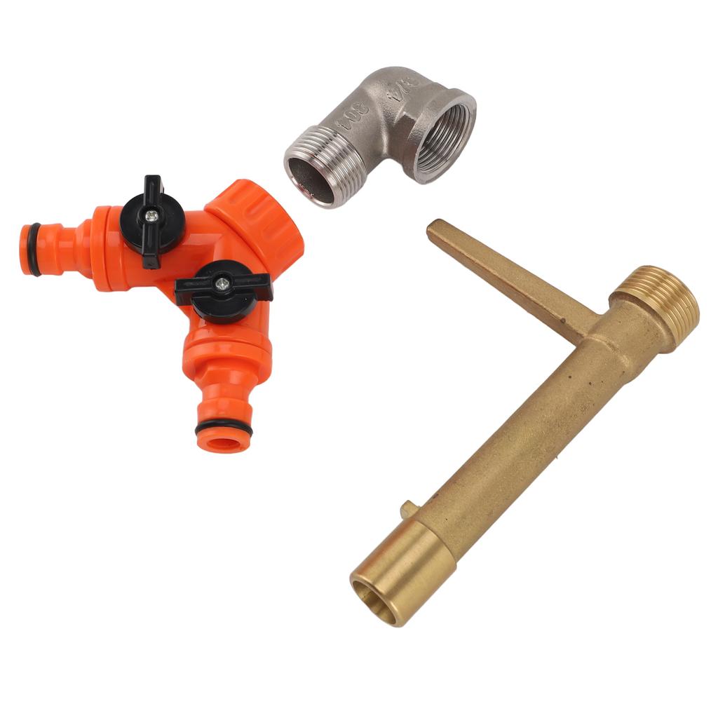 Quick Coupler Valve Key G3/4 Brass with 2 Way Water Hose Splitter Quick Water Intake Valve Key for