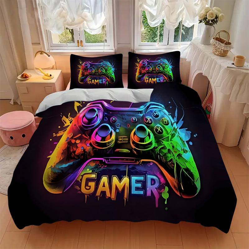 Gamer Joy Bedding 3 Piece Set HD Print Duvet Cover Pillowcases for Teens Adult Bedroom Decoration Christmas Gift