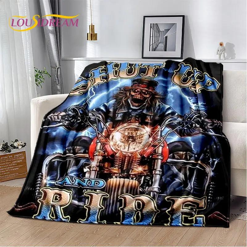 Retro Vintage Motorcycle Skull Soft Plush Blanket Cozy Flannel Throw for Living Room Bedroom Bed Sofa Picnic Cover