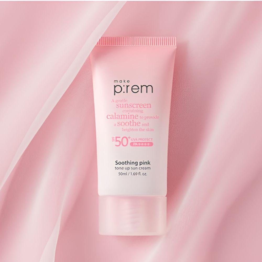 Make P:REM Soothing Pink Tone-Up Sunscreen SPF50+ PA++++ Brightening Sun Cream 50ml
