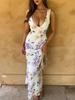 Summer Floral Maxi Dress with Spaghetti Straps - Elegant Flower Print