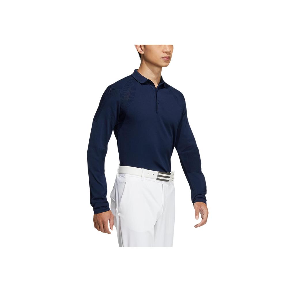 Adidas Knit Long Sleeve Polo With Raglan Sleeves And Three-Button Placket Men Tops Blue HG1657
