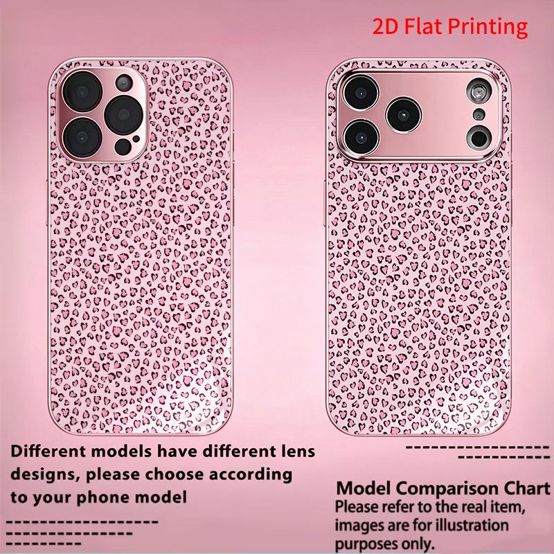 2DFlat electroplated tempered glass phone case,Pink Leopard Print Phone Case,suitable for iPhone 18 Pro Max 17 16 15 14 13 12 11