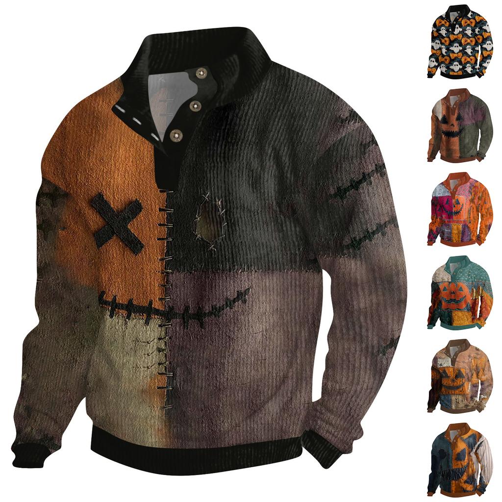 Men's Halloween Printed Corduroy Button Shirt