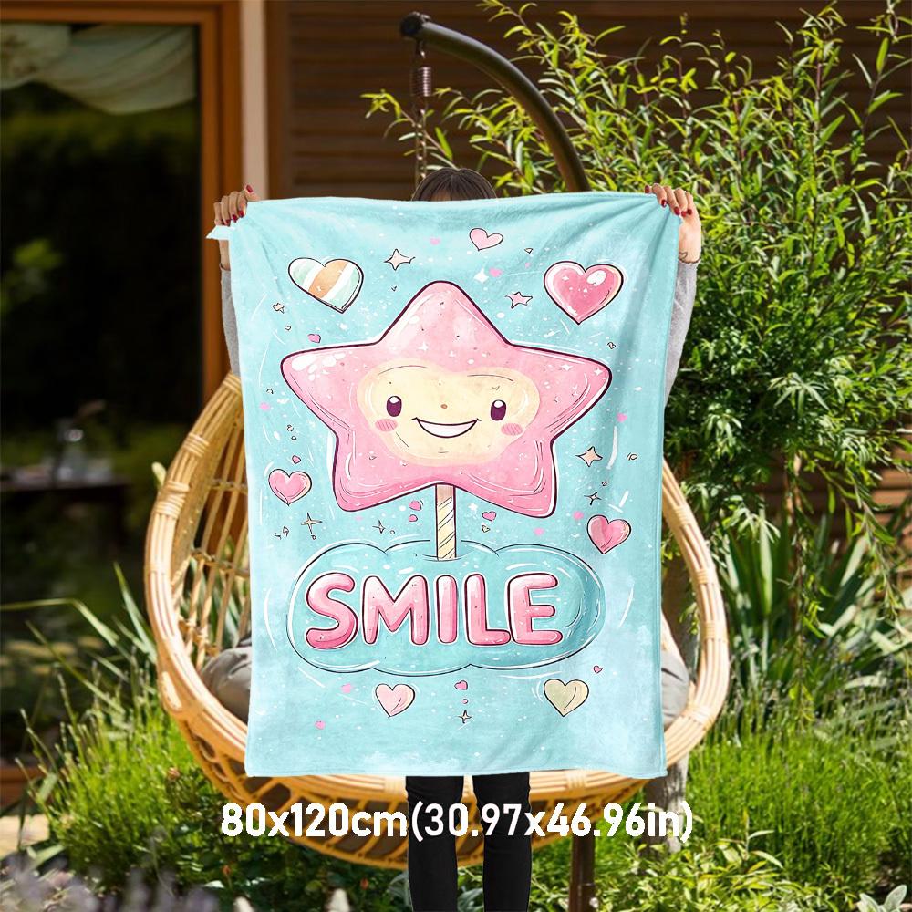 

1pc smile star Outdoor Flannel Blanket Soft Warm All-Season Throw for Sofa Bed Car Camping Office, Cozy Gift Idea1308S 80x120cm(31x47inch)