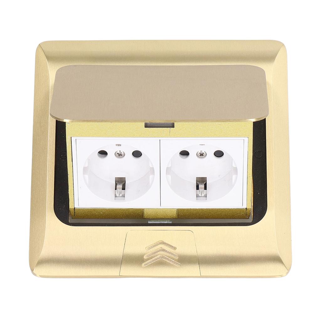 Pop Up Floor Outlet EU Standard 2 Position Desktop Receptacle Socket Brass Golden 16A AC250V