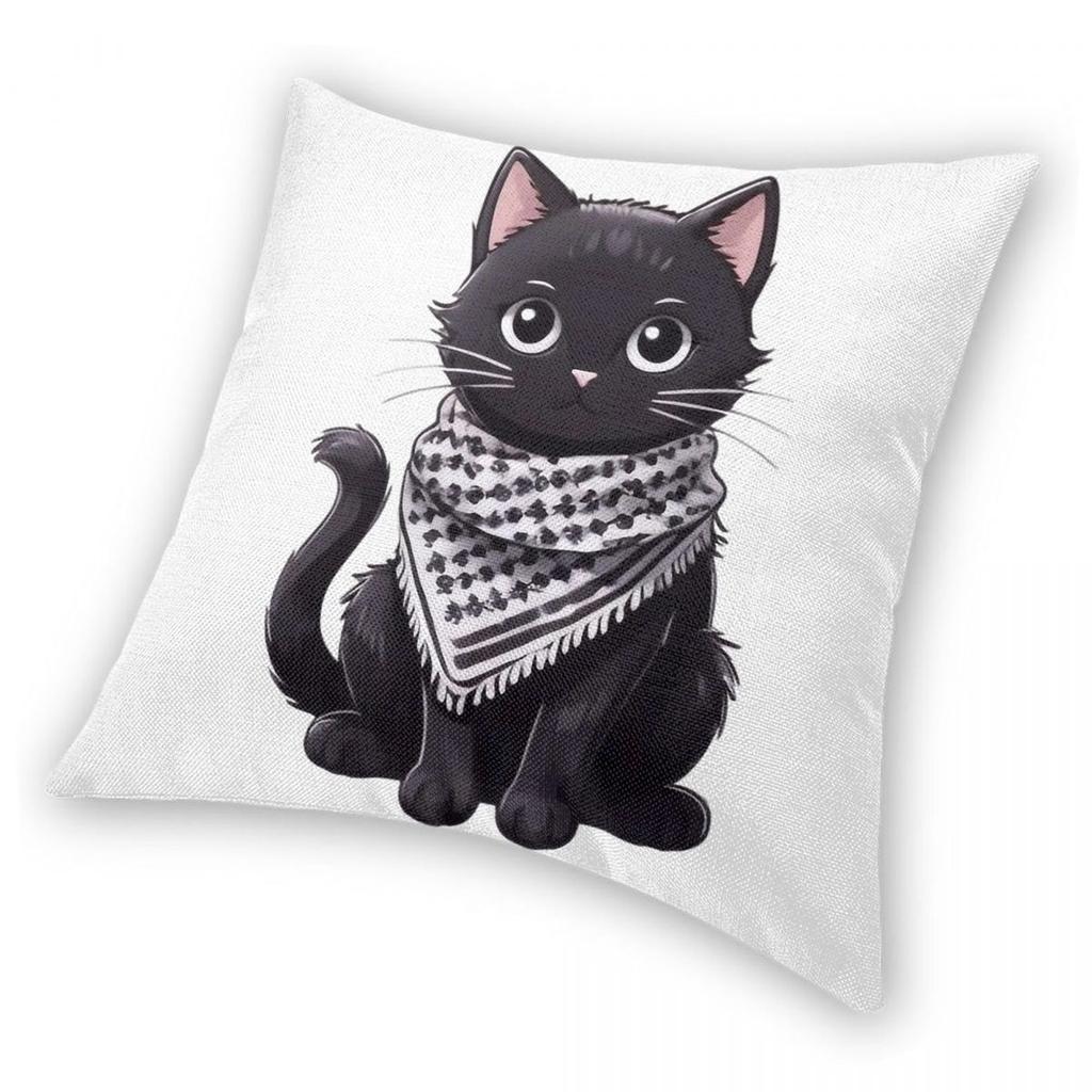 Cute Cat Wearing The Keffiyeh Pillowcase Soft Fabric Cushion Cover Gift Throw Pillow Case Cover Home Zipper 45*45cm