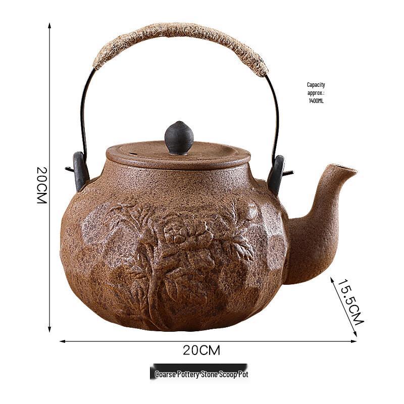 Coarse Pottery Teapot with Top Handle