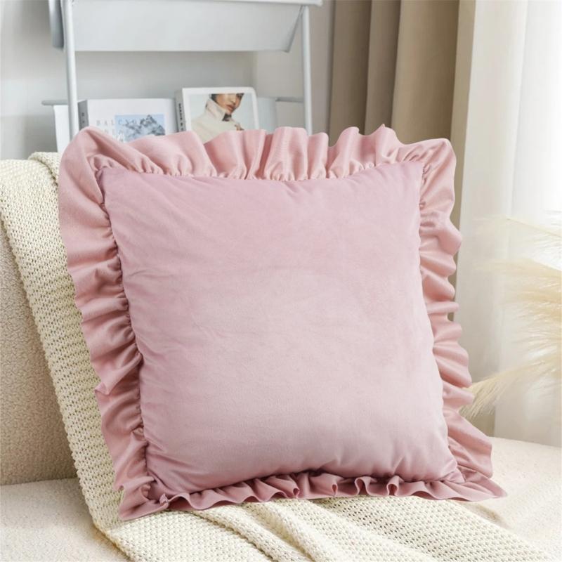 Zartes Beflocktes Rüschen-Kissenbezug Polyester Bettbezug Mit Dekorativer Kante für Schlafzimmer Wohnzimmer Styling
