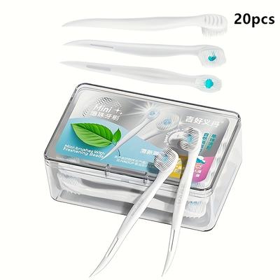 Mini-Einwegzahnbürste mit Pfirsichfrischerperlen, Zahnpasta und Zahnstocher – hypoallergene Polyesterborsten, kompaktes Design, tragbares Aufbewahrungsetui