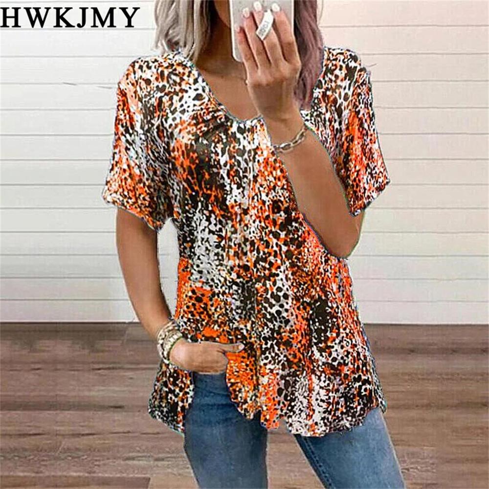 

Summer Women s Clothing V-neck Short Sleeve Tops Printed Tees Casual Loose T-shirt Ladies Zipper Tee XS - 8XL 8XL