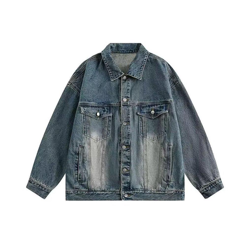 Unisex Retro Denim Motorcycle Jacket: Autumn/Winter Casual Trend, Loose Fit with Lapel