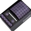 Ensemble Cadeau Boîte Pochette de Costume pour Homme Cravate Rayée Polyester Mode Premium Mariage Affaires