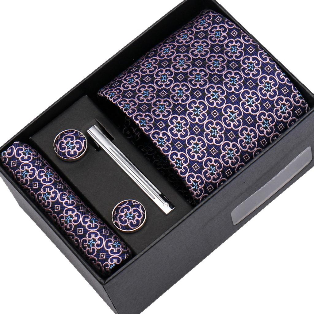 Ensemble Cadeau Boîte Pochette de Costume pour Homme Cravate Rayée Polyester Mode Premium Mariage Affaires