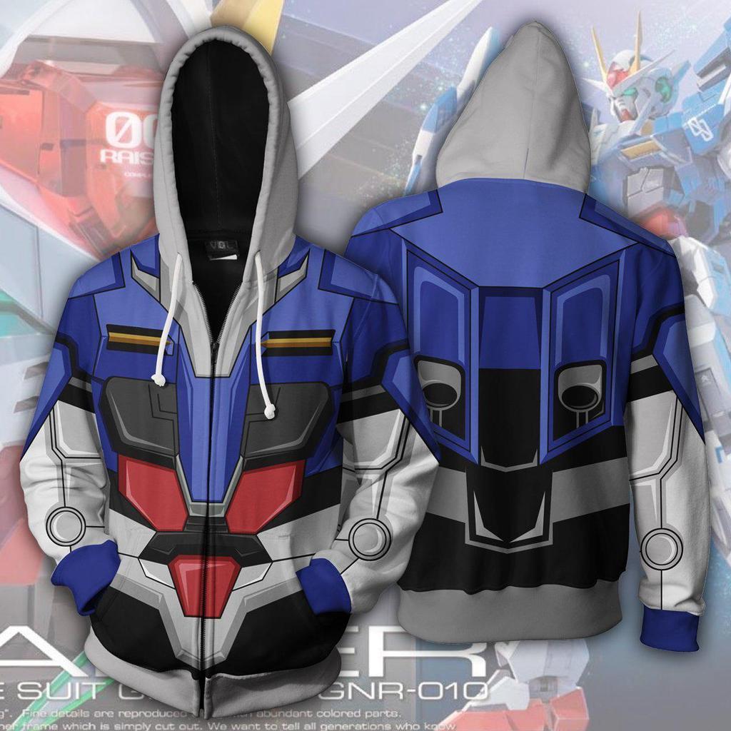 3D Printed Anime Hoodie with Mobile Suit Design - Japanese Anime Zipper Jacket