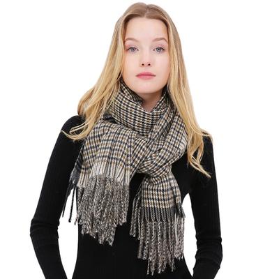 Cashmere Winter Check Muffler Black+Brown Long Scarf