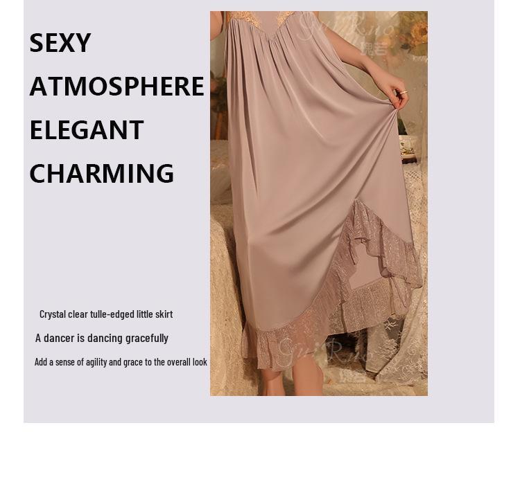 Elegant Satin & Lace Deep V Backless Nightgown and Robe Set J3343